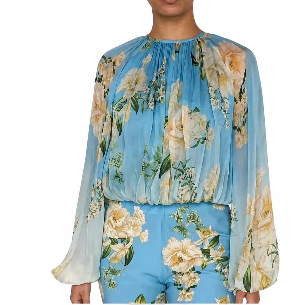 NEW HEMANT & NANDITA viscose flat chiffon crop top in blue